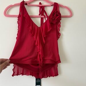 Red Ruffled Sleeveless Top